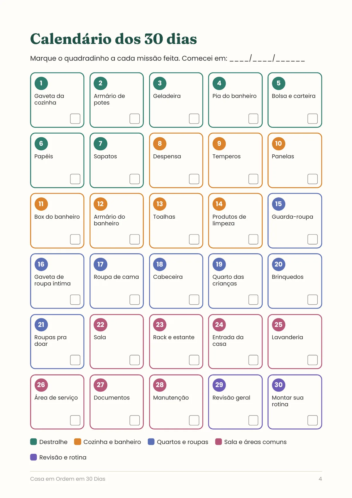 Página real do PDF Casa em Ordem: calendário dos 30 dias