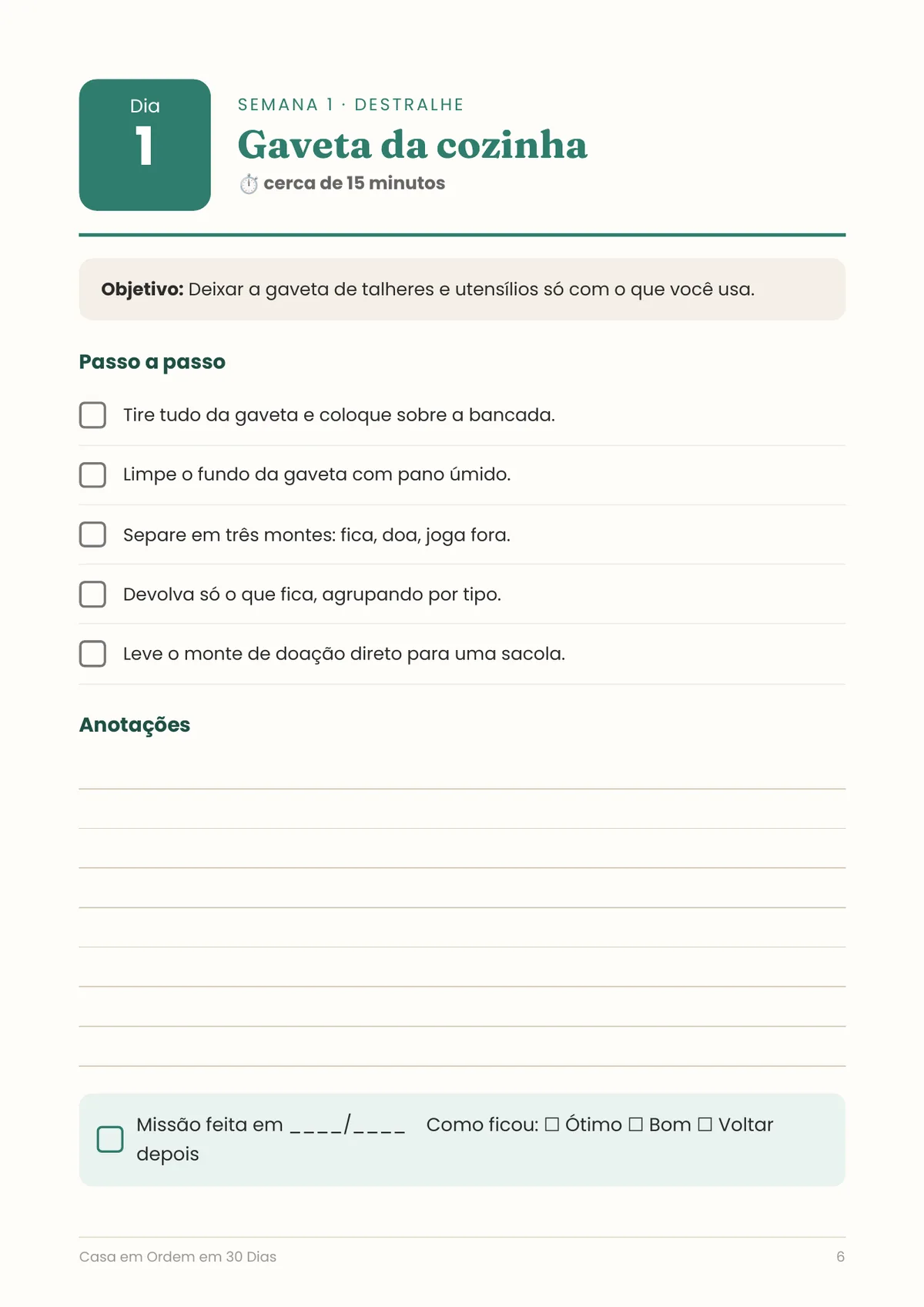 Página real do PDF Casa em Ordem: missão do dia 1
